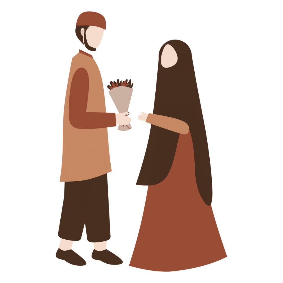 Romantic faceless muslim couple png
