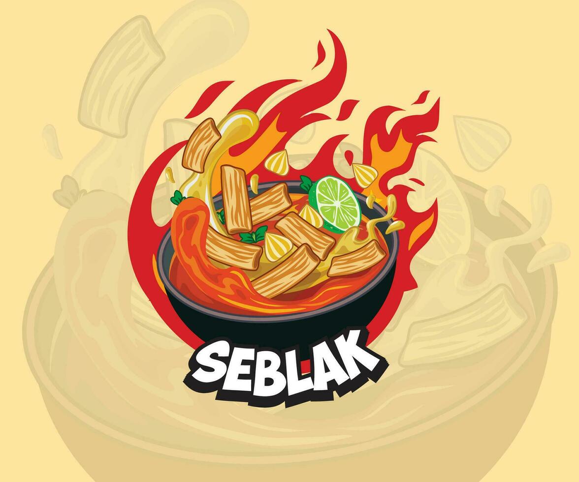 seblak comida ilustración, seblak elemento diseño para logo, fondo de pantalla, fondo, menú libro, etc vector