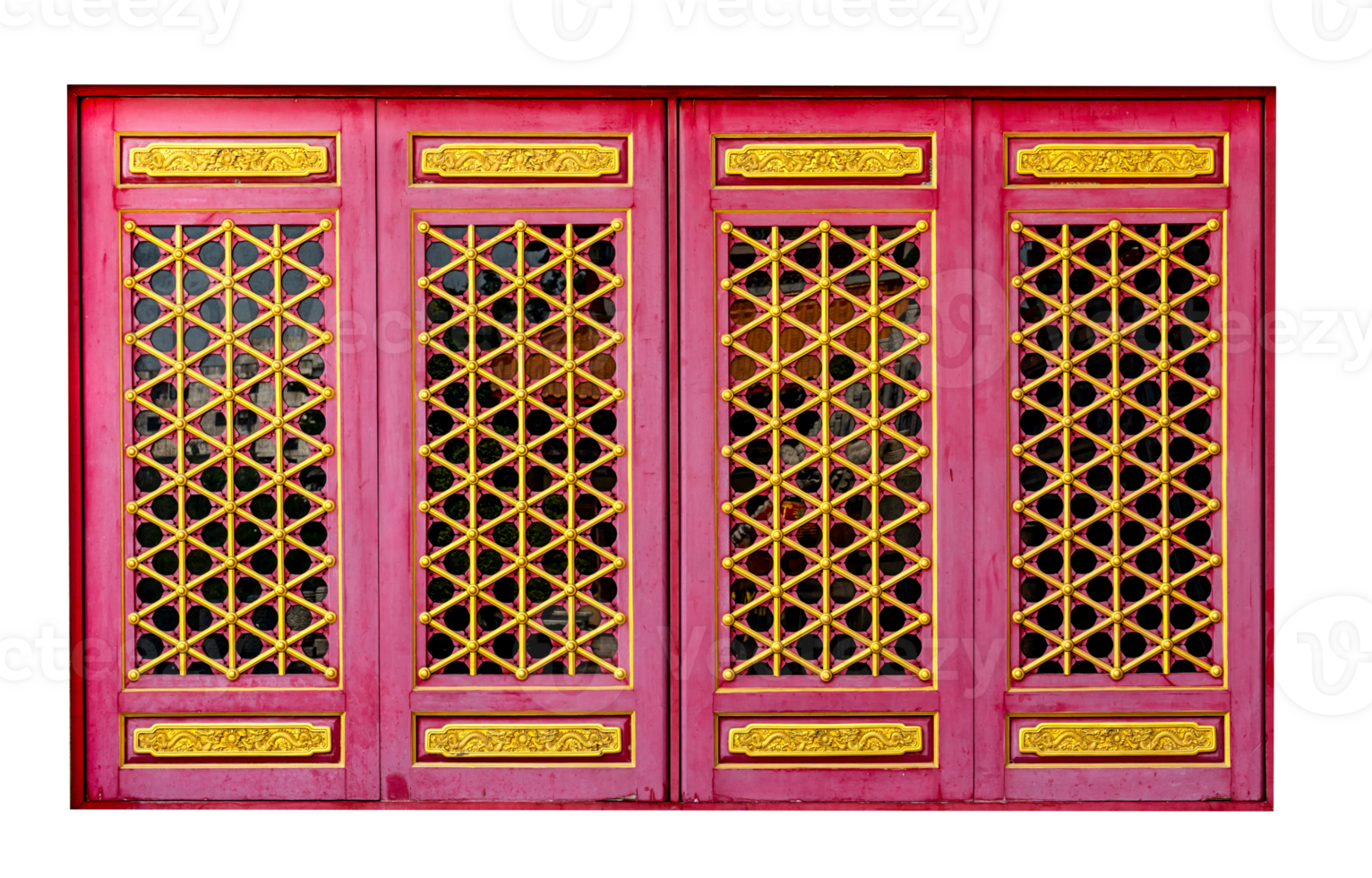 red wooden window of chinese style isolated png