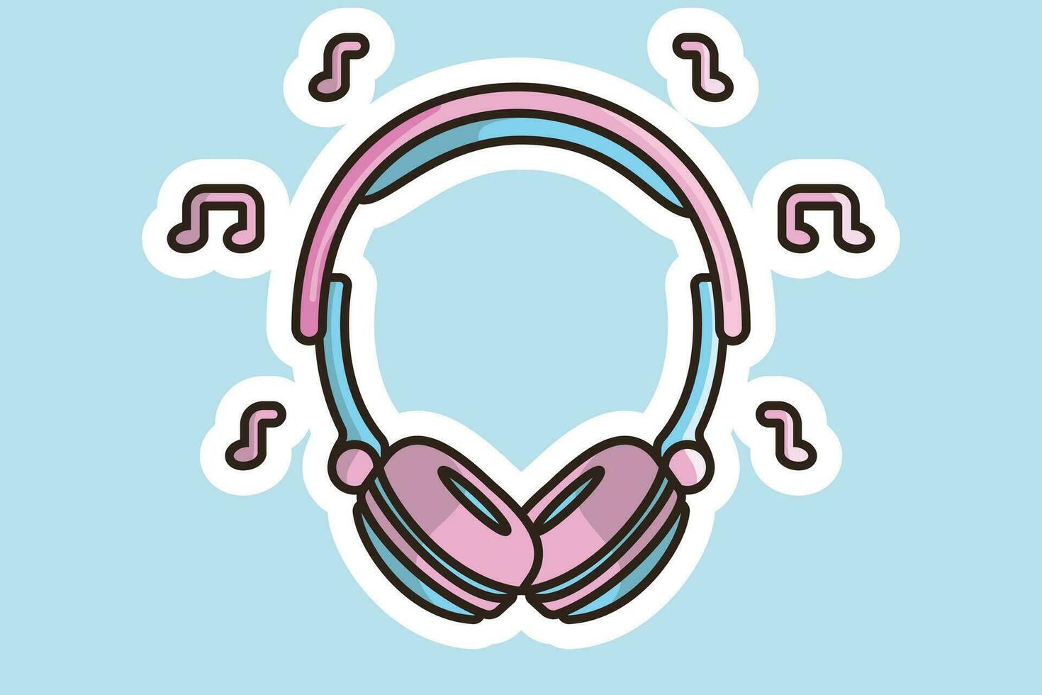 auricular dispositivo con música notas pegatina vector ilustración. Deportes y recreación o tecnología objeto icono concepto. auriculares para jugadores, música concepto pegatina diseño con sombra.