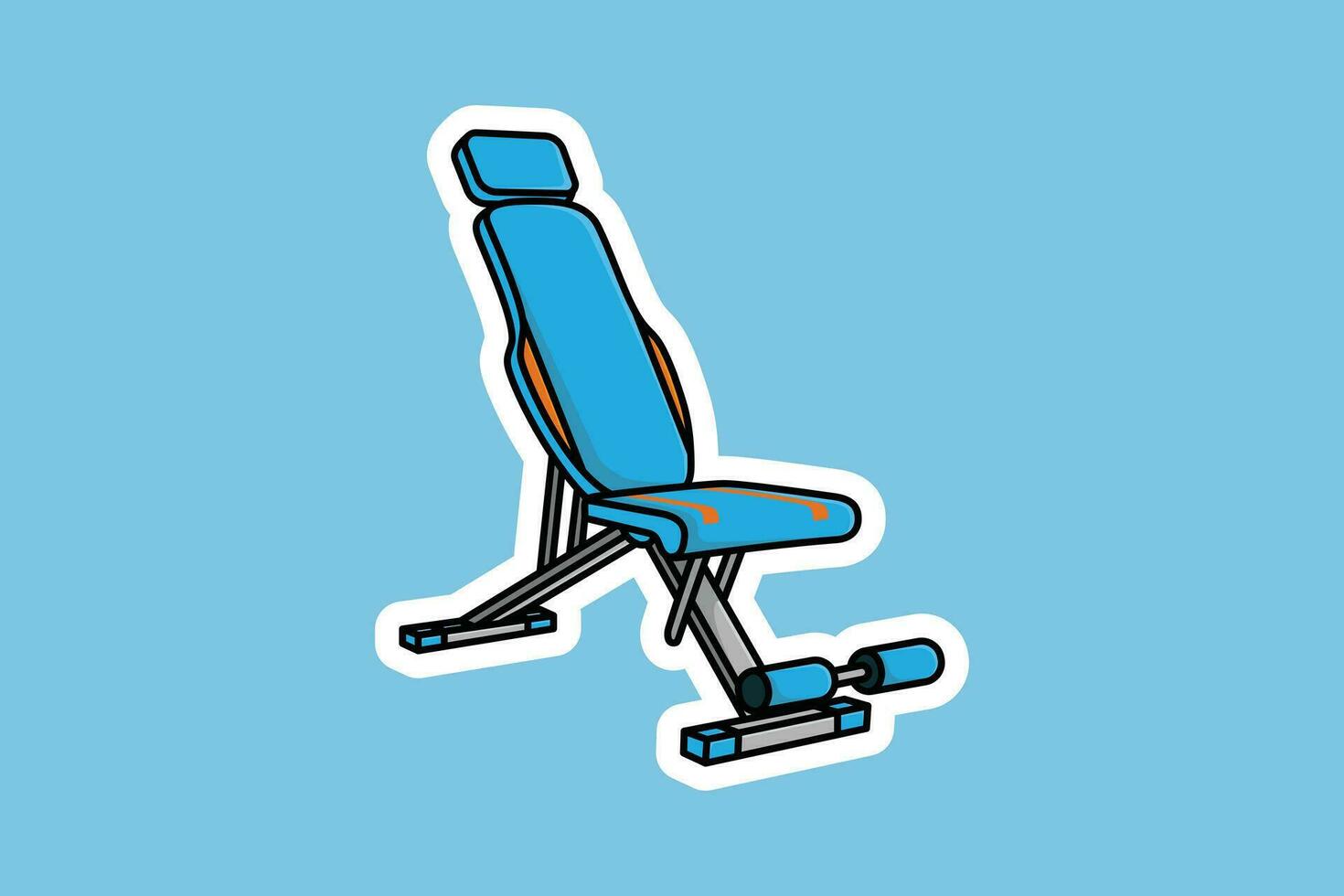 Gym Weight Bench Sticker For Exercise vector illustration. Body fitness objects icon concept. Adjustable weight bench with barbell sticker design icon with shadow.