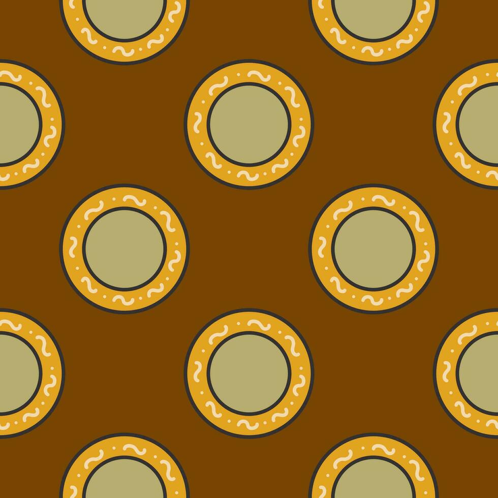 Seamless pattern with vintage plates. Brown background. Vector