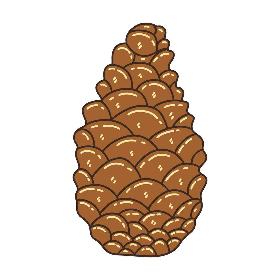 Brown pine cone. Vector doodle. Autumn or winter season