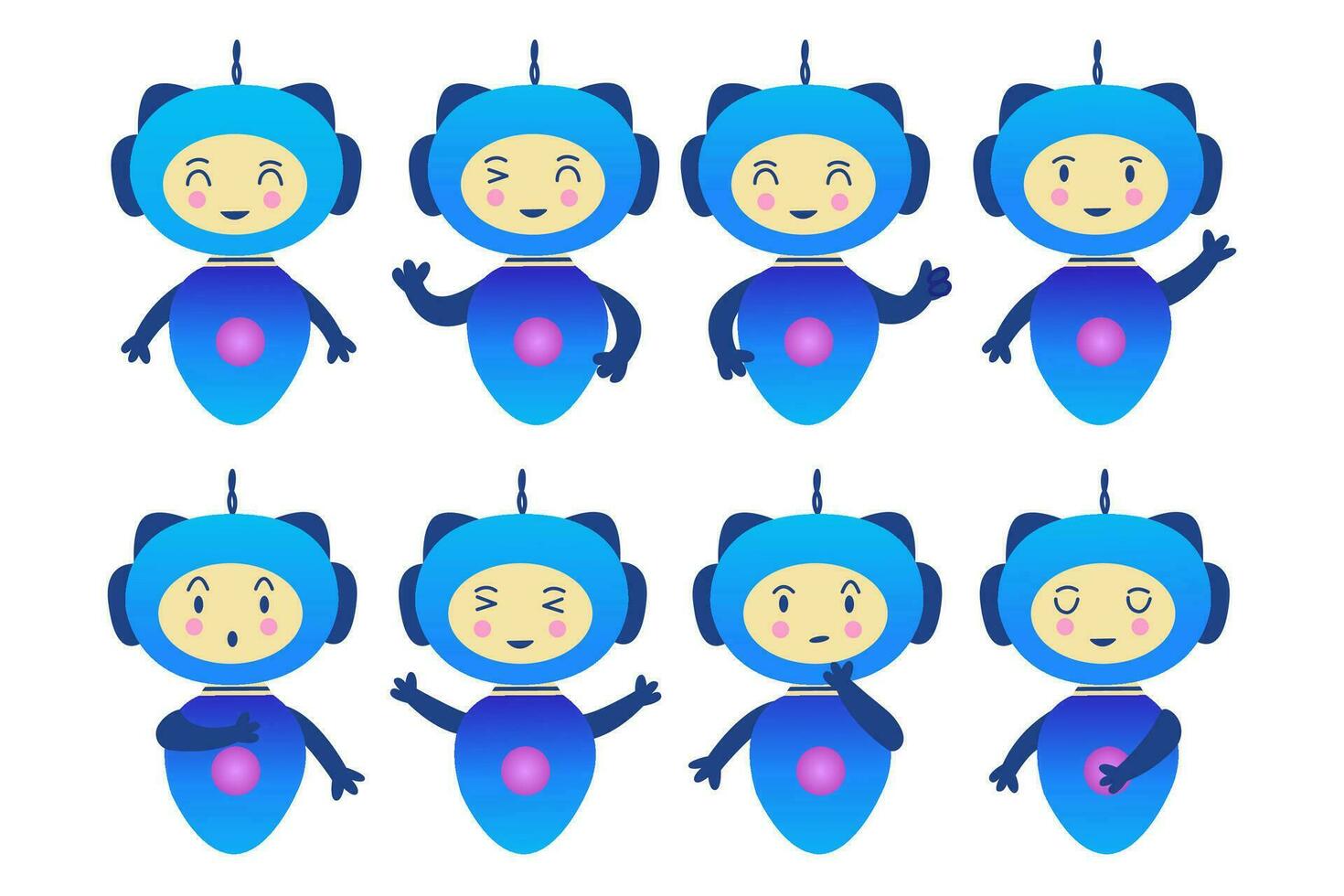 conjunto de pequeño robots con diferente emociones vector