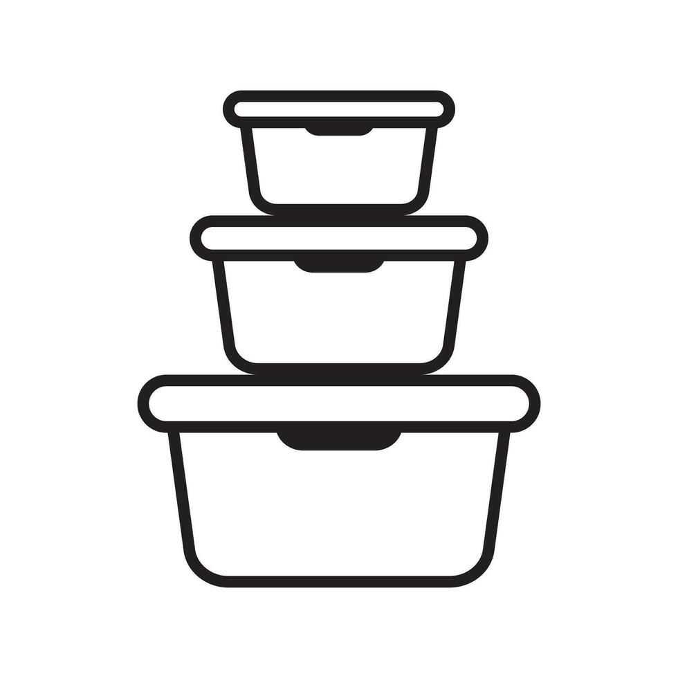 Food container icon. Lunchbox icon. Organising food storage containers. Vector icon isolated on white background.
