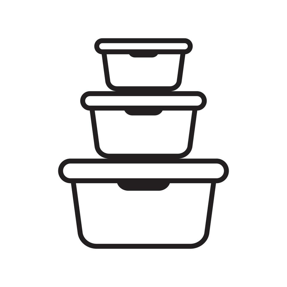 Food container icon. Lunchbox icon. Organising food storage containers. Vector icon isolated on white background.