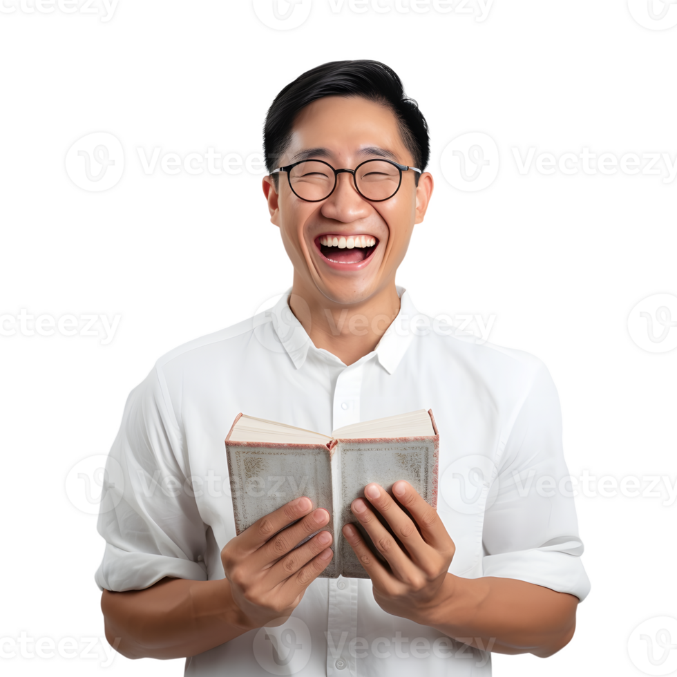 Asian man reading or holding a book. Isolated AI Generated AI Generated png