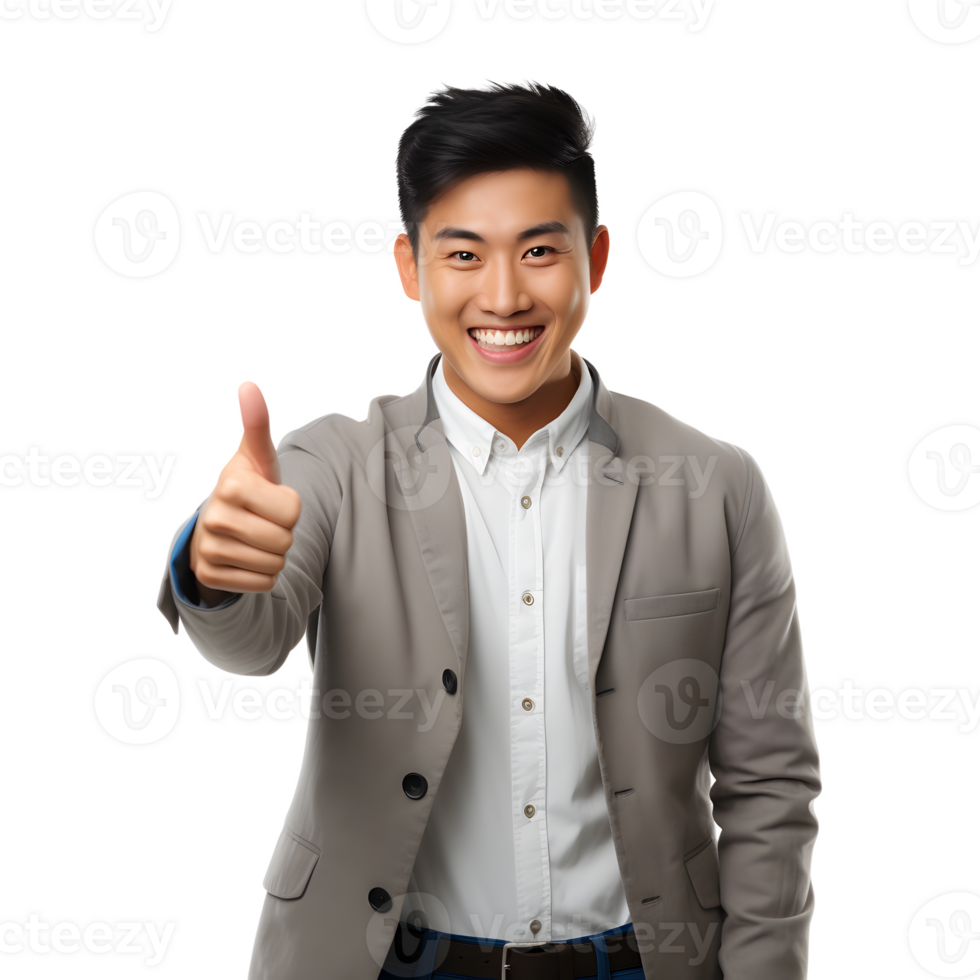 excited or happy young asian man smiling with gesture thumbs up for success. isolated AI Generated AI Generated png