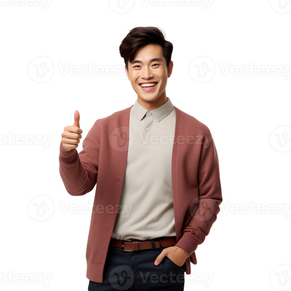 excited or happy young asian man smiling with gesture thumbs up for success. isolated AI Generated AI Generated png