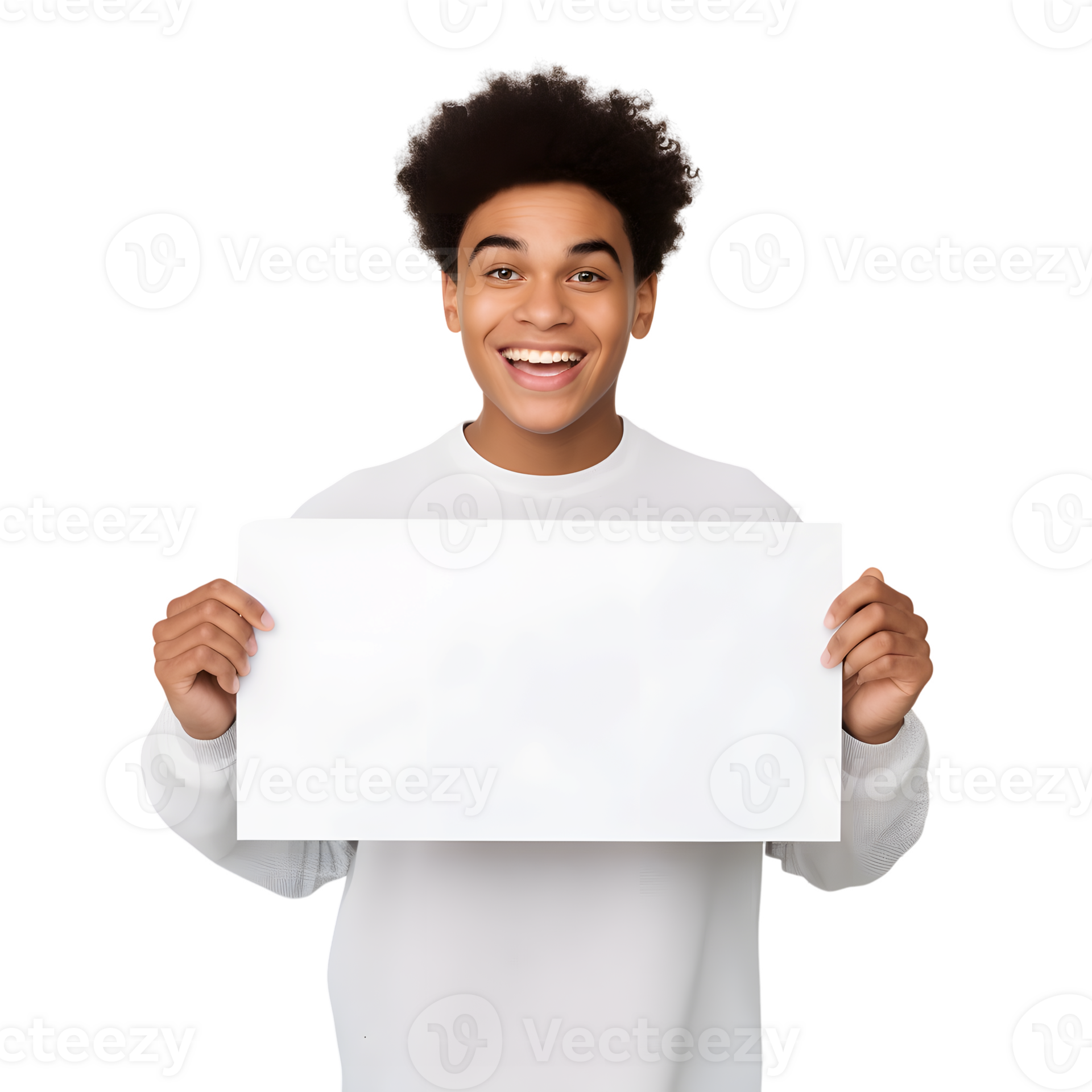 Smiling Asian person holding blank sheet of paper AI Generated AI
