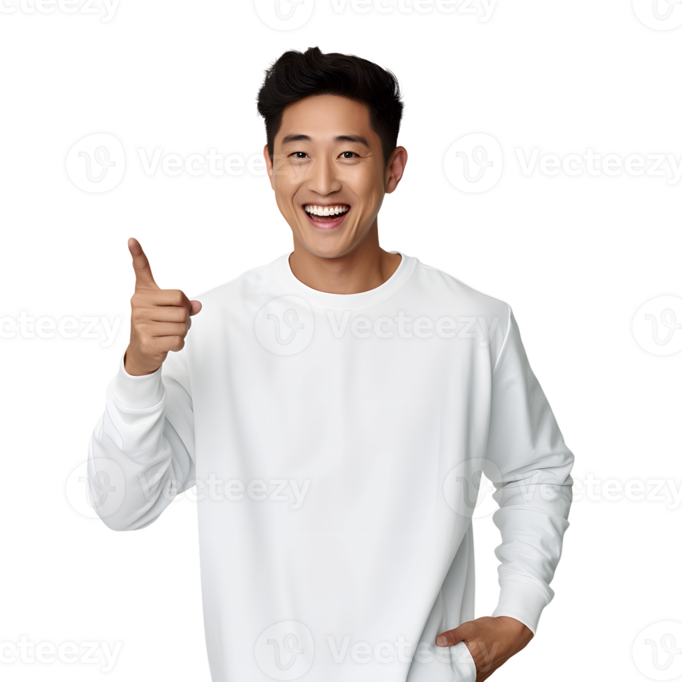 Asian man smiling and surprised pointing isolated. Concept of offers or promotions. AI Generated AI Generated png