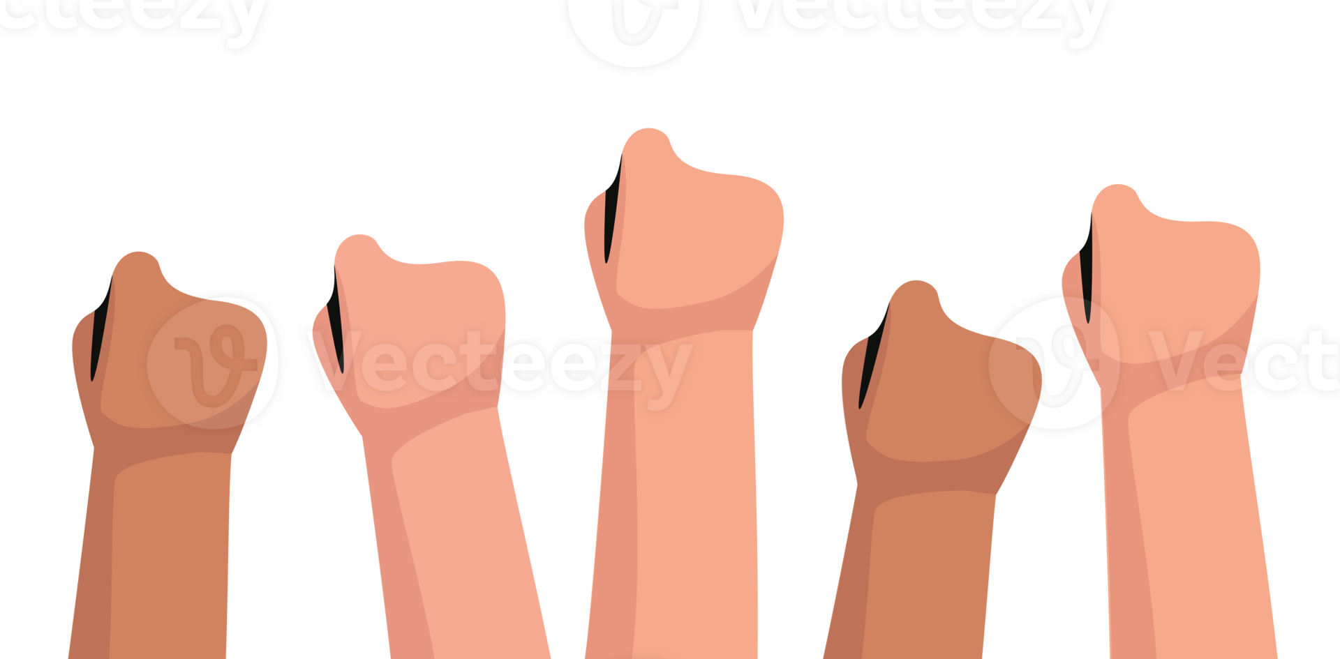 Group of fists raised up in air illustration png