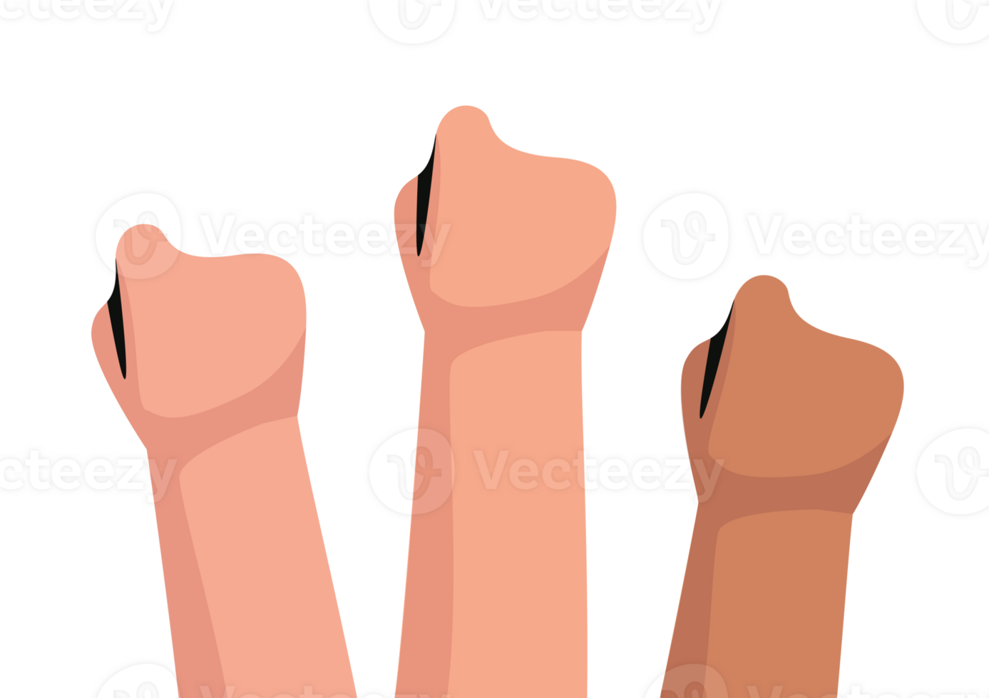 Group of fists raised up in air illustration png