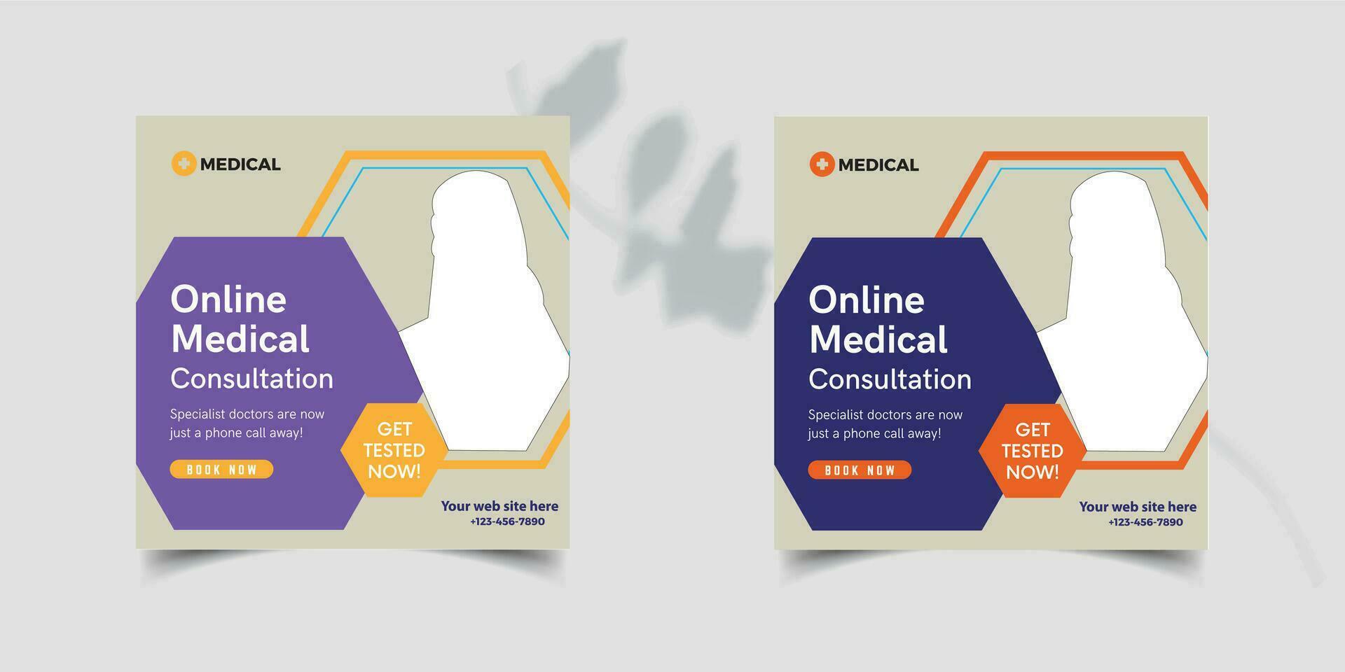 Online Medcial Consultation Social media post design vector template