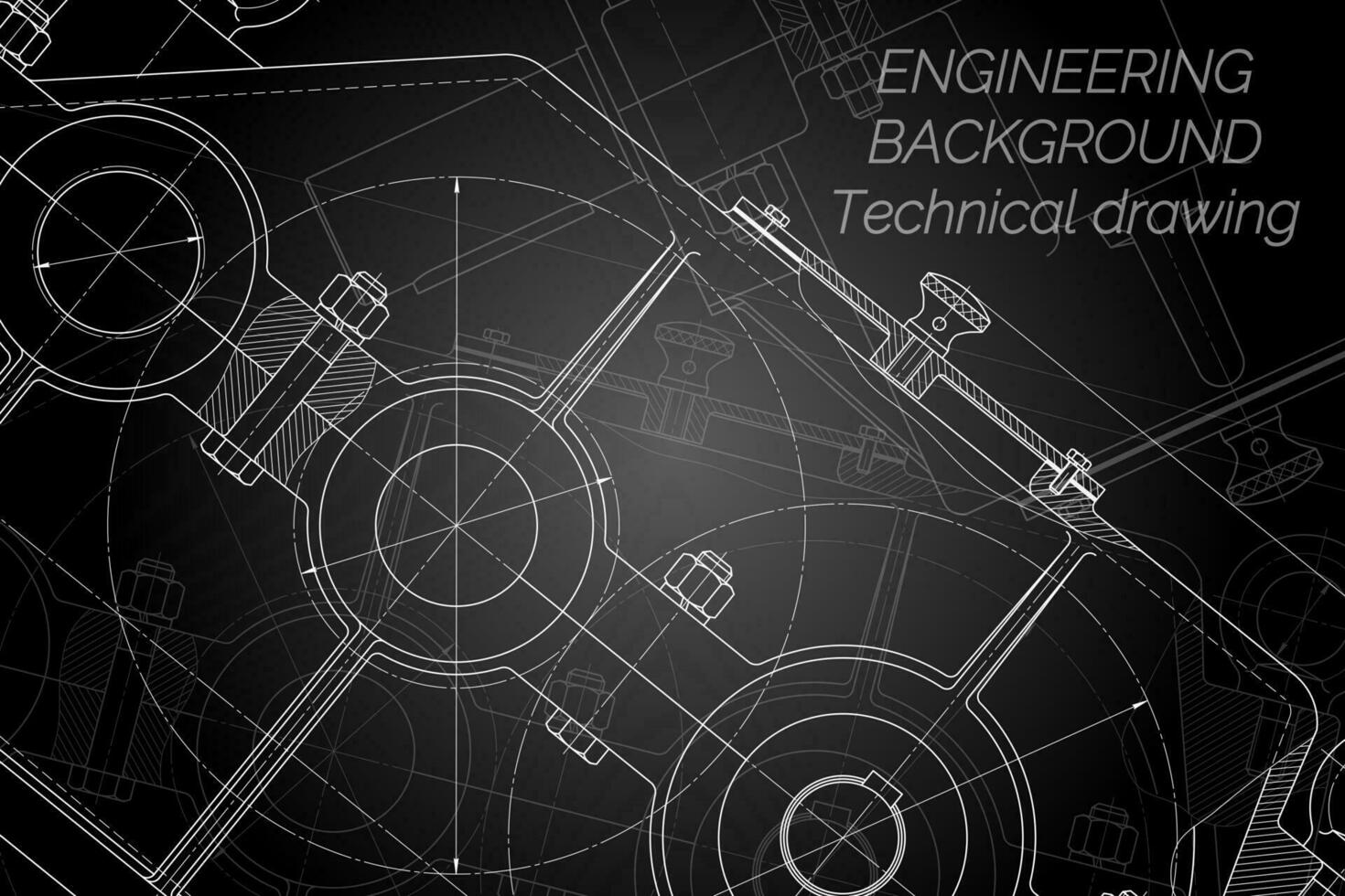 mecánico Ingenieria dibujos en negro antecedentes. reductor técnico diseño. cubrir. Plano. vector ilustración.