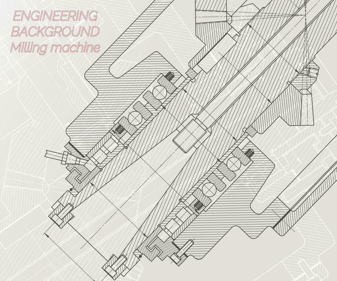 mecánico Ingenieria dibujos en ligero antecedentes. molienda máquina huso. técnico diseño. cubrir. Plano. vector