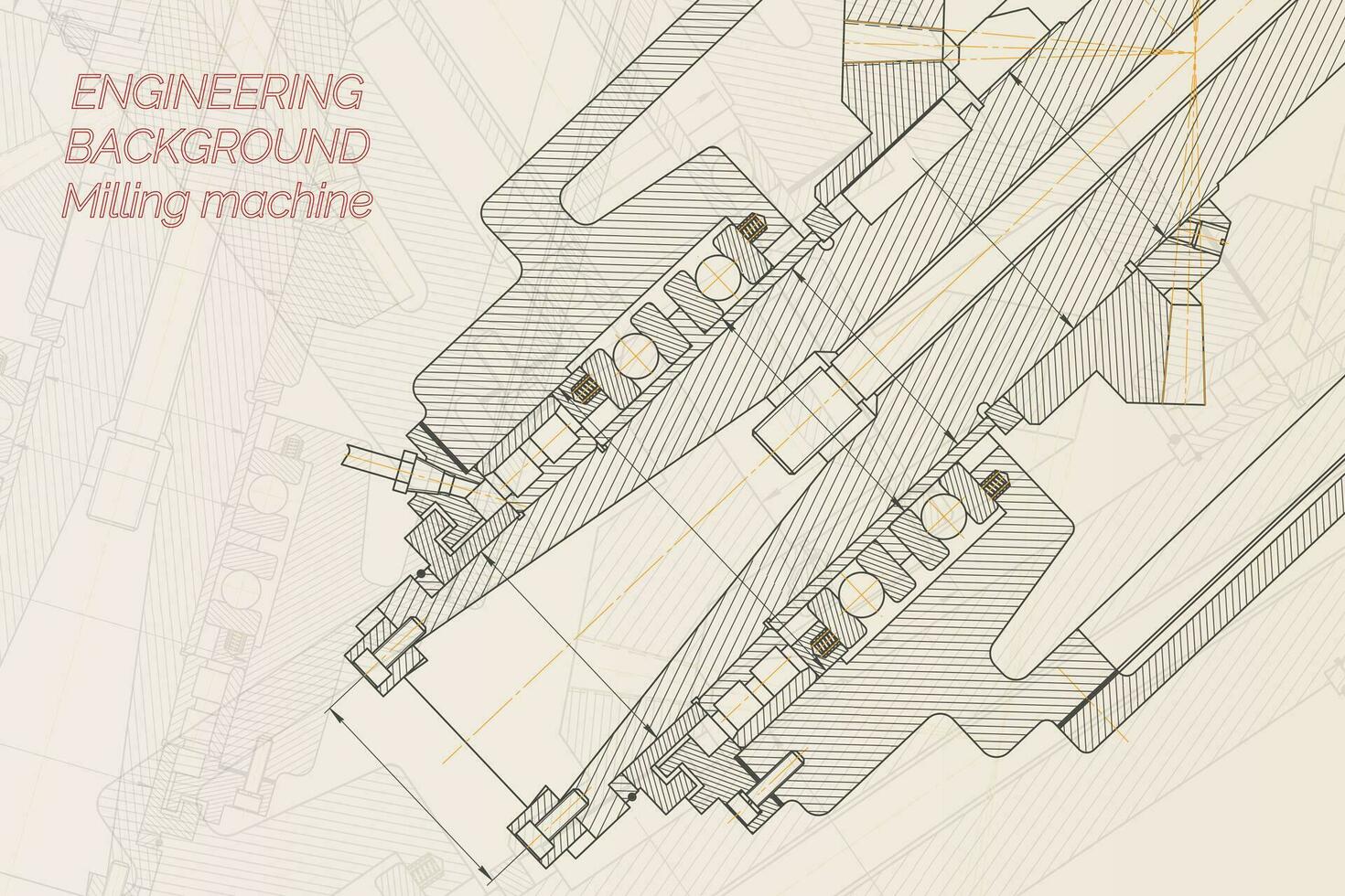 mecánico Ingenieria dibujos en ligero antecedentes. molienda máquina huso. técnico diseño. cubrir. Plano. vector