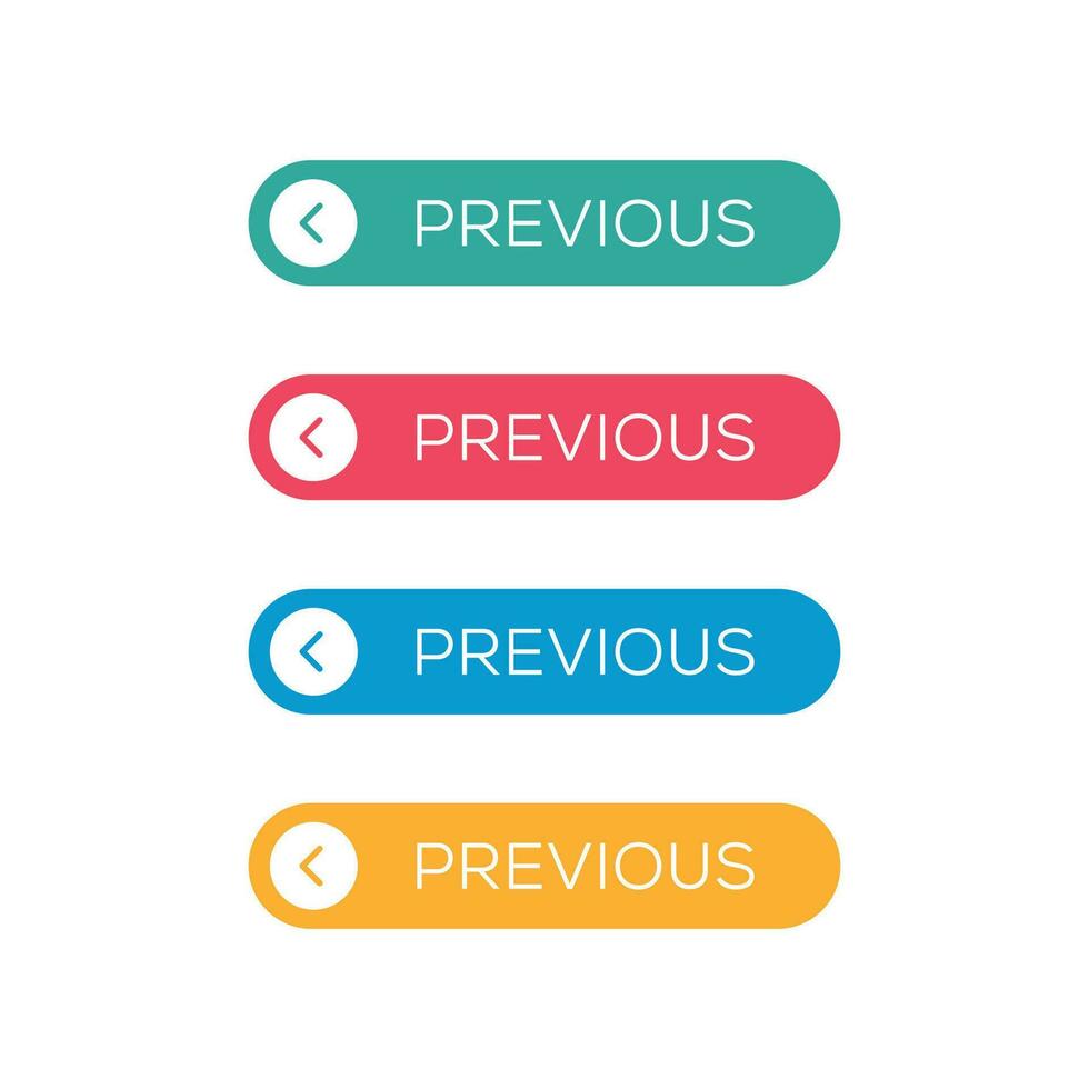 Previous Button set with icon. Call to action icon button. Vector Illustration