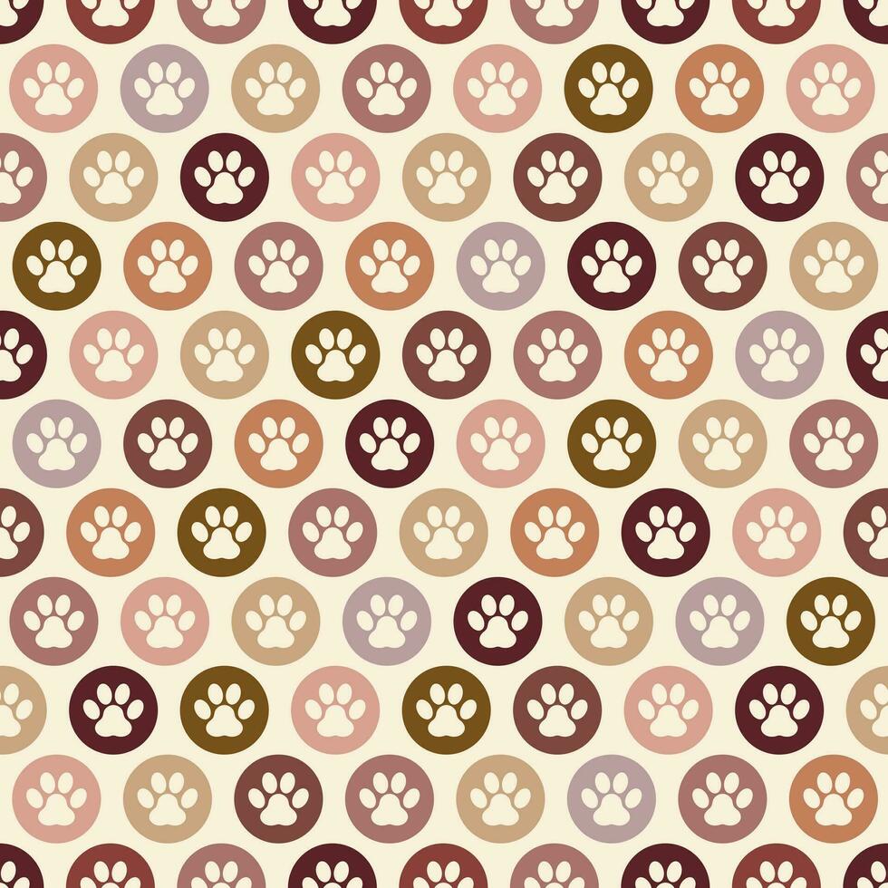 Pet footprints seamless pattern. Seamless pattern with paws in a circle. Illustrated vector clipart.