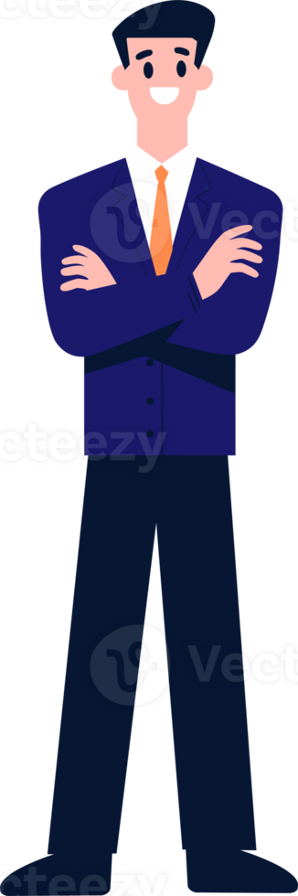 Hand Drawn happy businessman character show confidence in flat style png