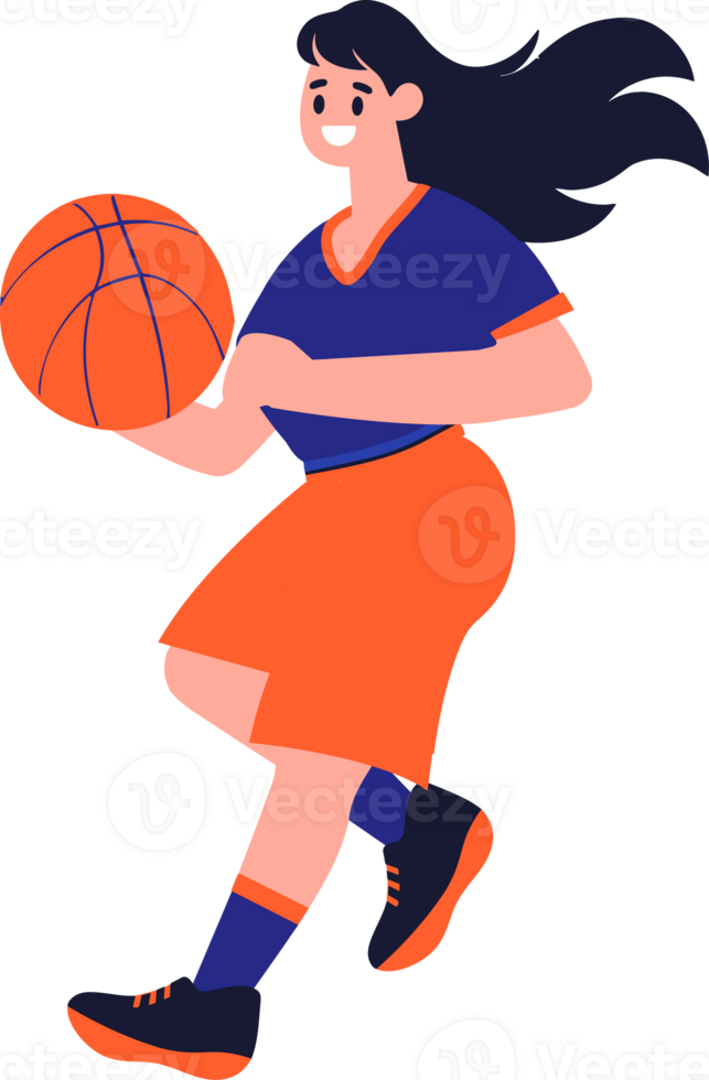 Hand Drawn Basketball player character playing basketball in flat style png
