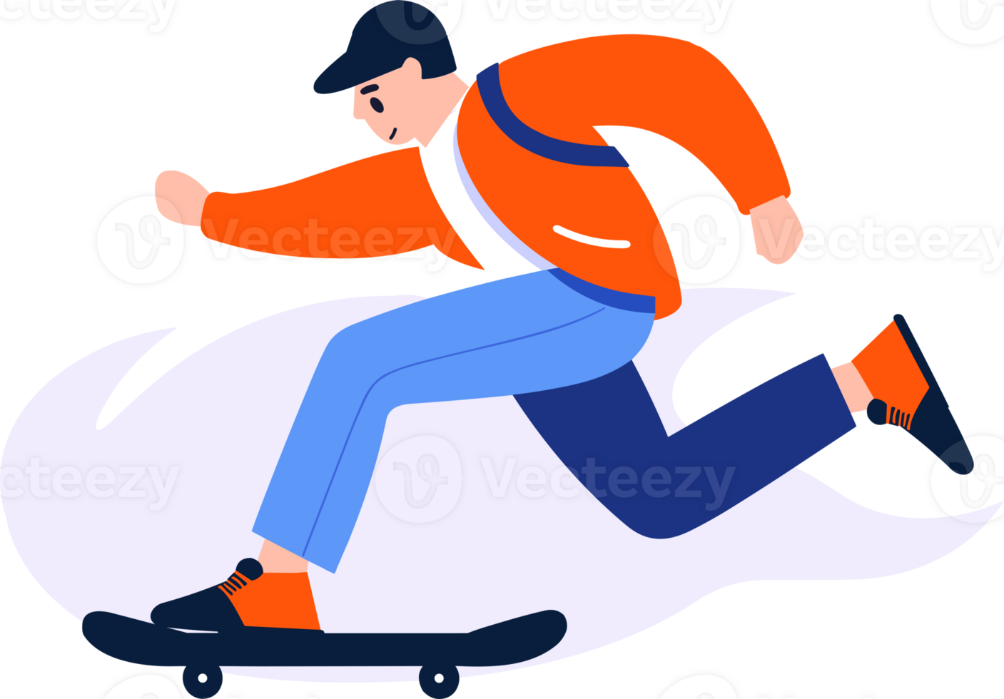 Hand Drawn Teenage characters playing skateboards in flat style png