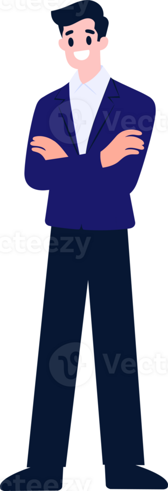 Hand Drawn happy businessman character show confidence in flat style png
