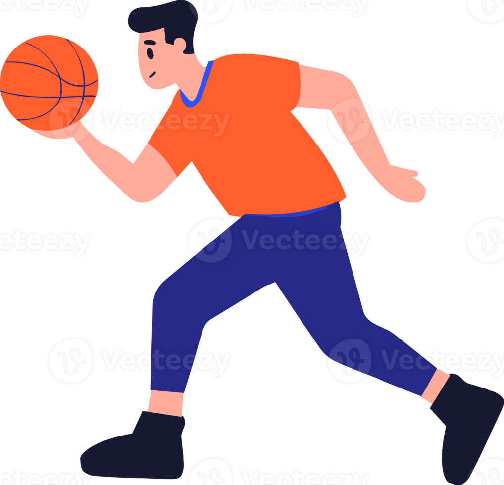 Hand Drawn Basketball player character playing basketball in flat style png