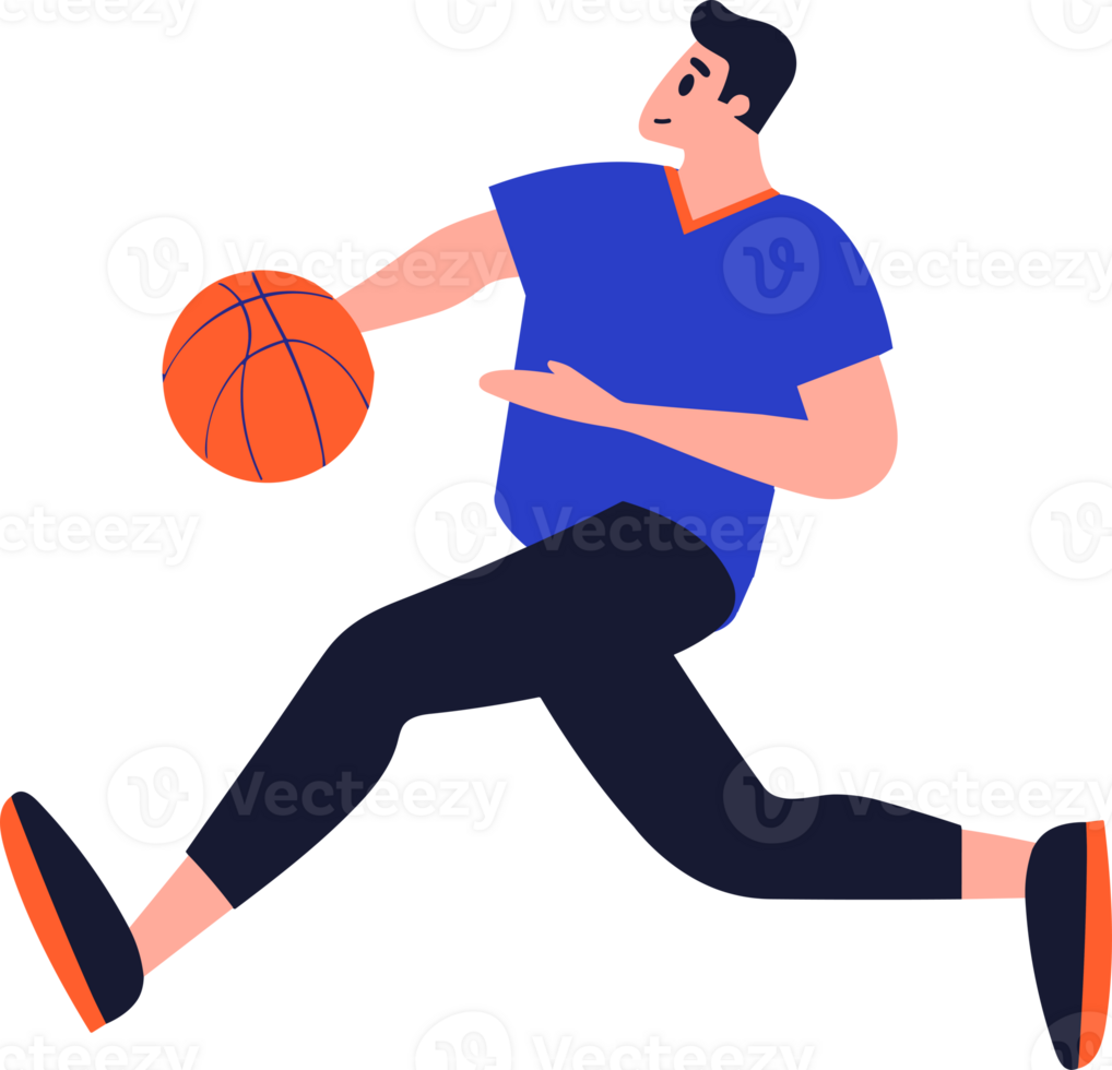 Hand Drawn Basketball player character playing basketball in flat style png