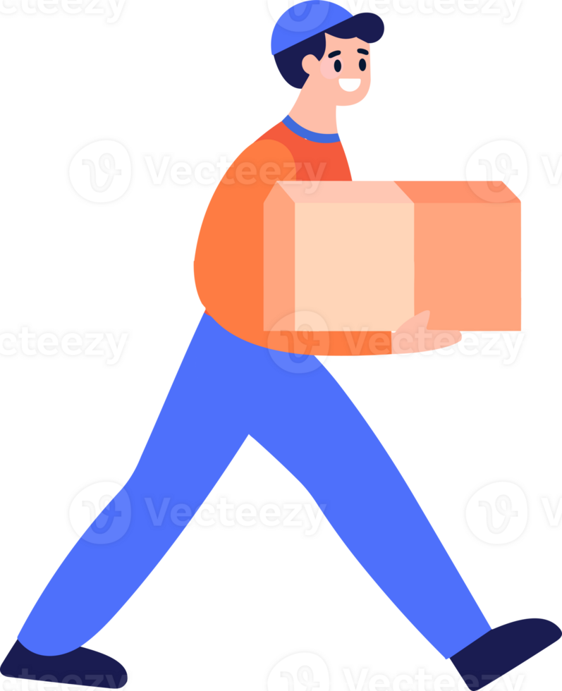 Hand Drawn a delivery man is delivering a package to a customer in flat style png