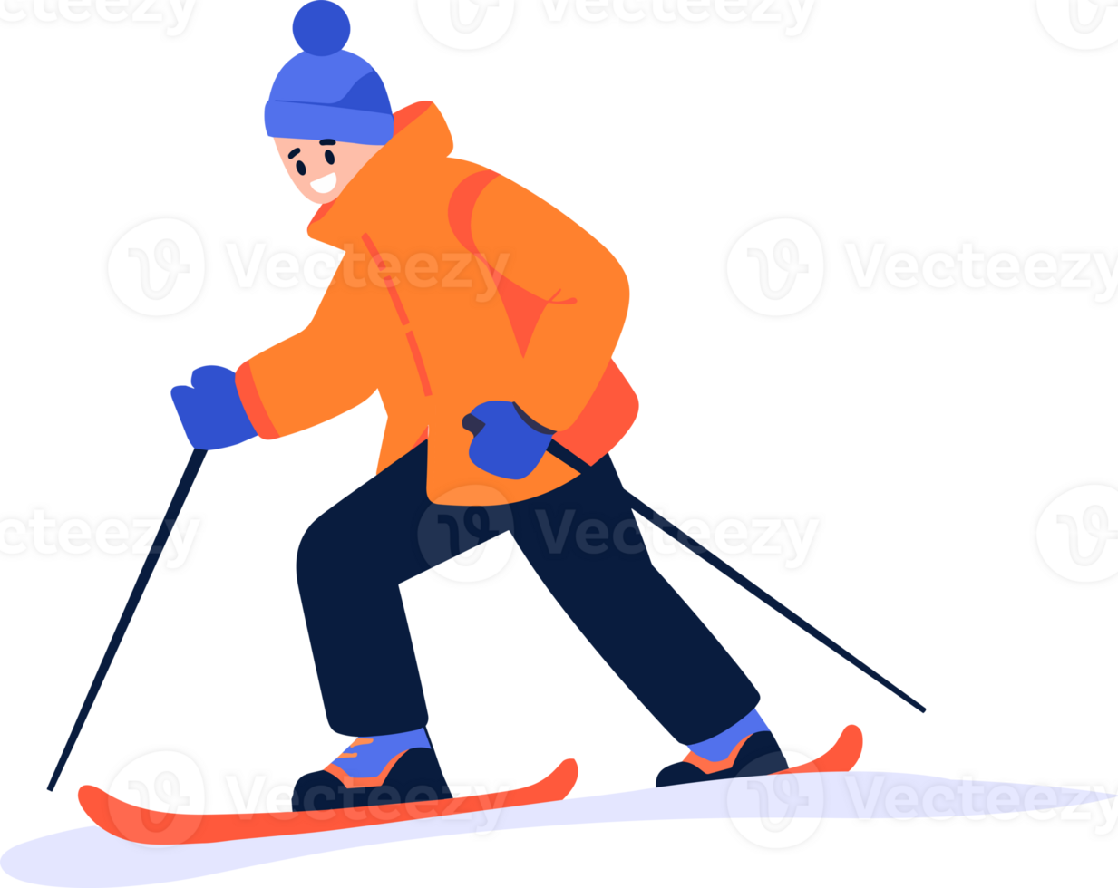Hand Drawn Male character playing ice skating in winter in flat style png