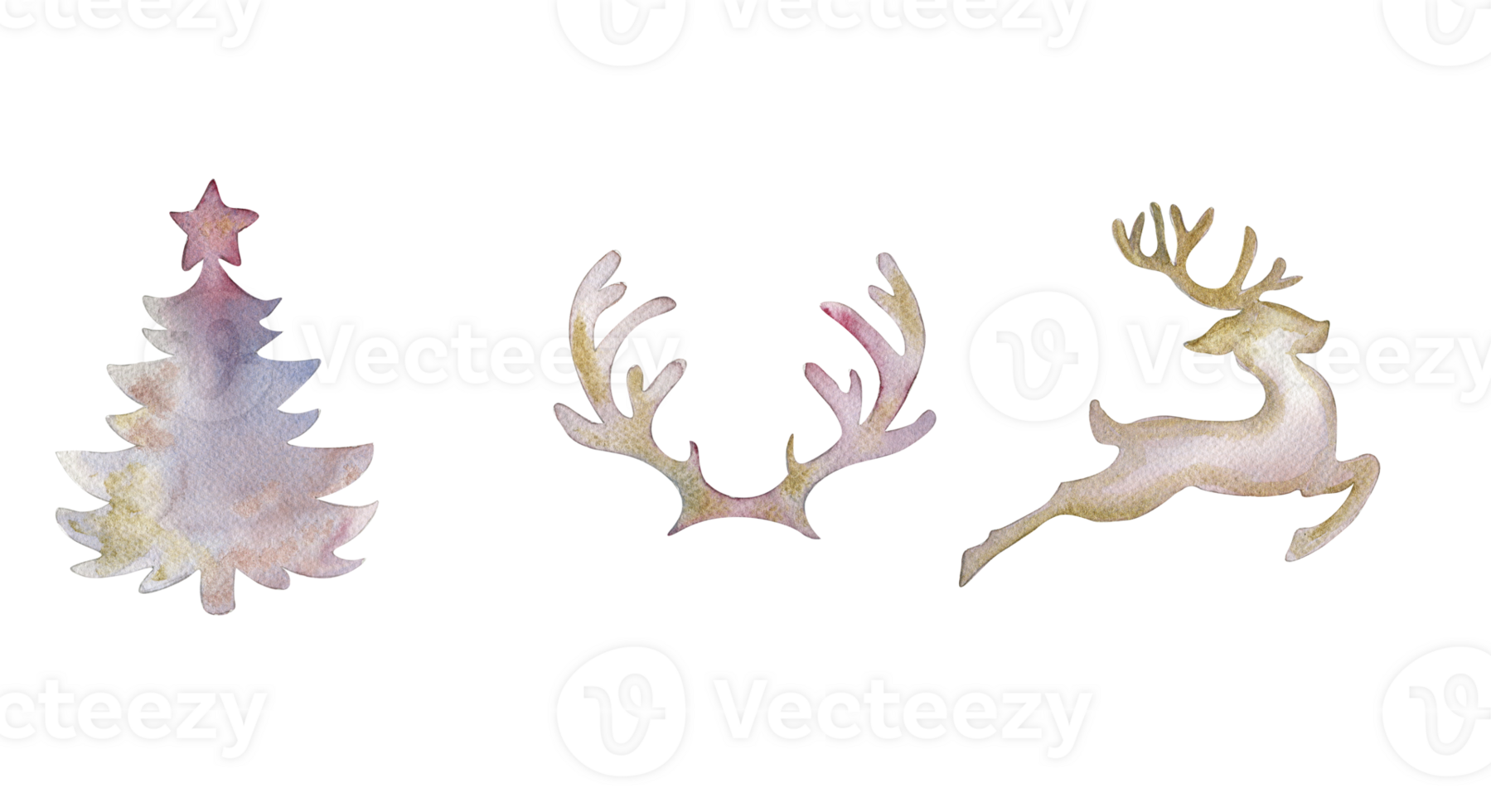 Christmas silhouette of deers and new year tree . png