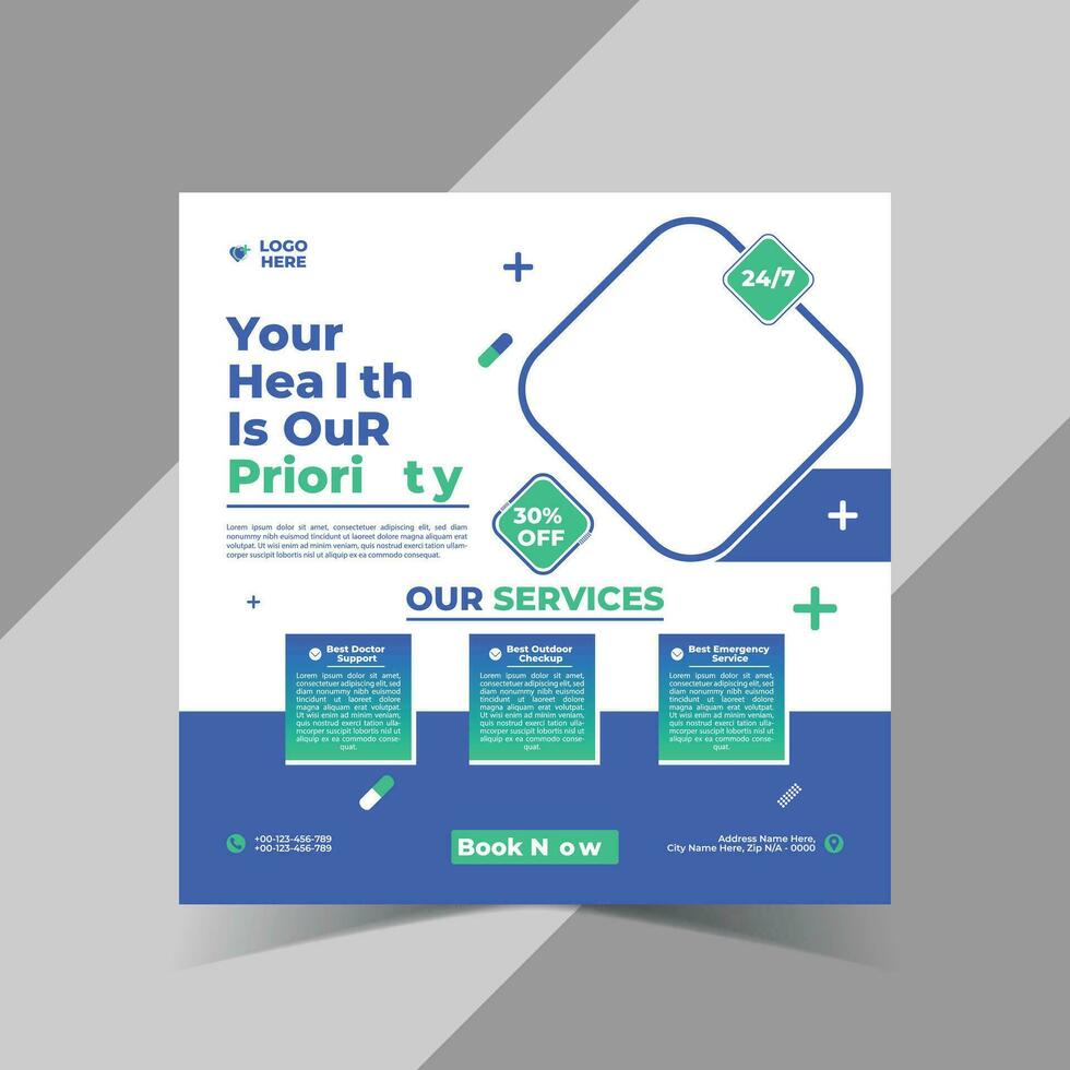 Medical social media design is simple and clean design a unique style vector