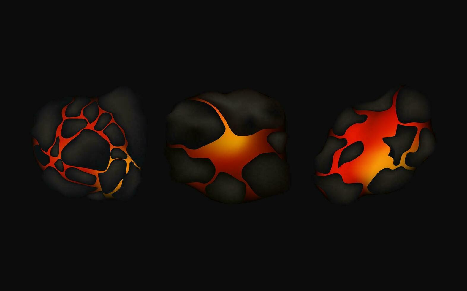 Stylized abstract background of volcano magma glow texture in cracking holes.Destroyed earth surface and flowing lava. vector