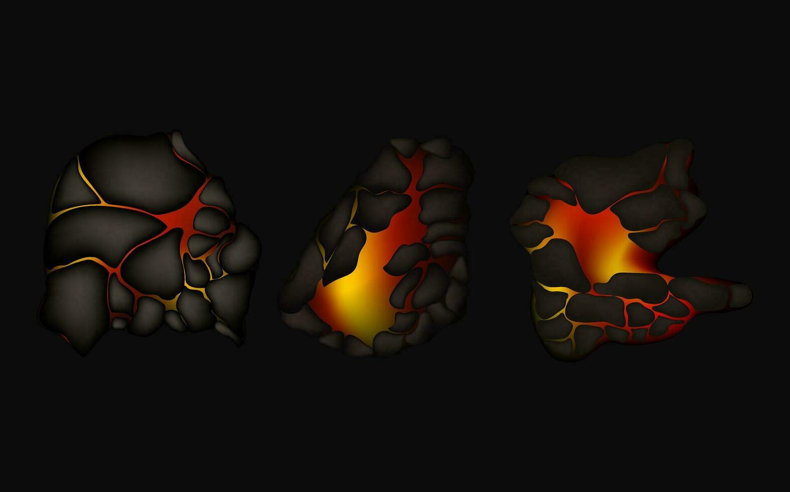 Stylized abstract background of volcano magma glow texture in cracking holes.Destroyed earth surface and flowing lava. vector