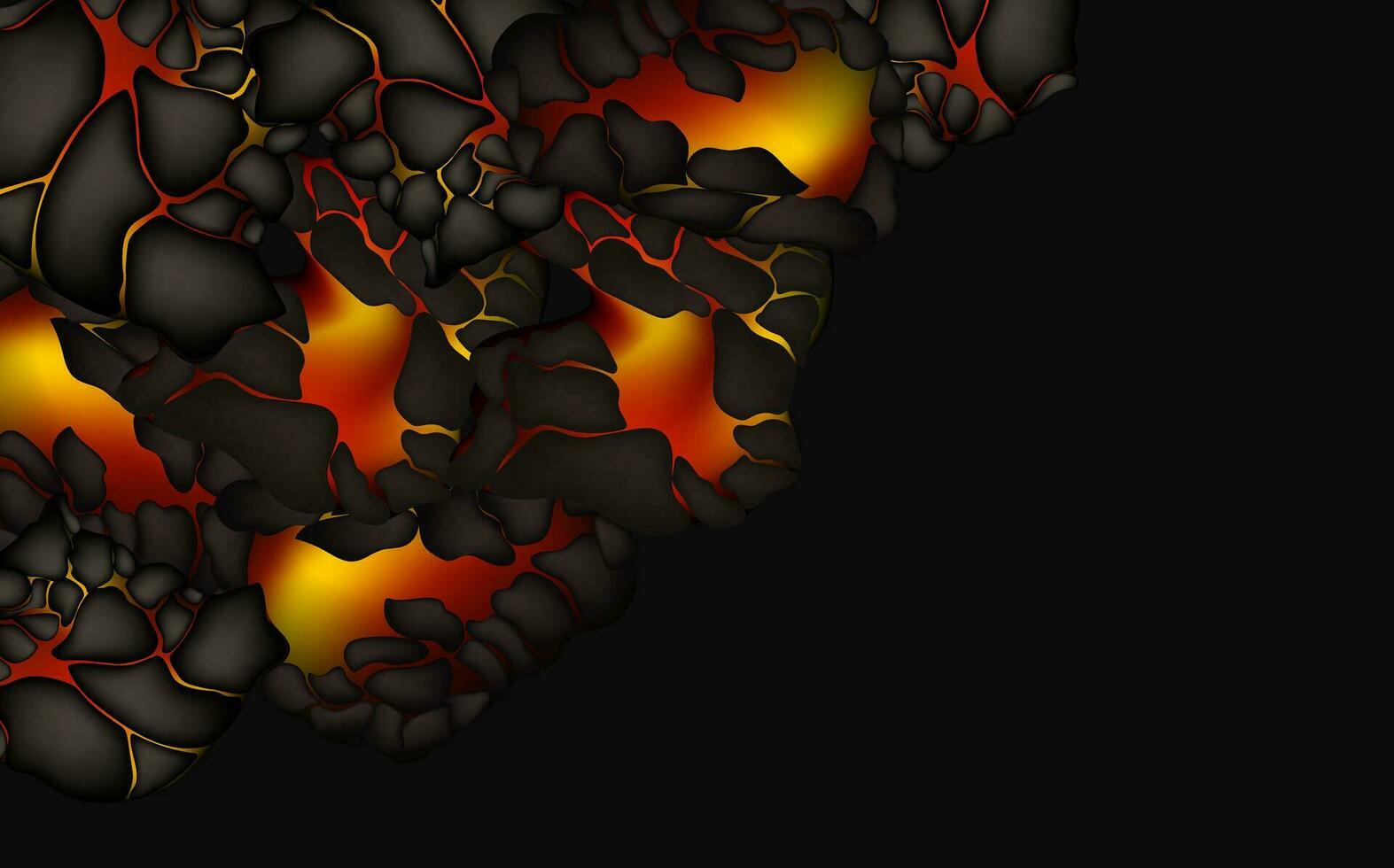 Stylized abstract background of volcano magma glow texture in cracking holes.Destroyed earth surface and flowing lava. vector