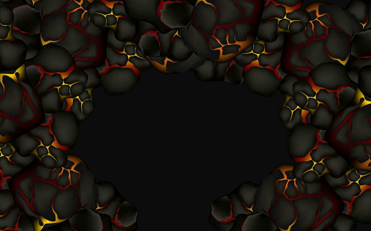 Stylized abstract background of volcano magma glow texture in cracking holes.Destroyed earth surface and flowing lava. vector