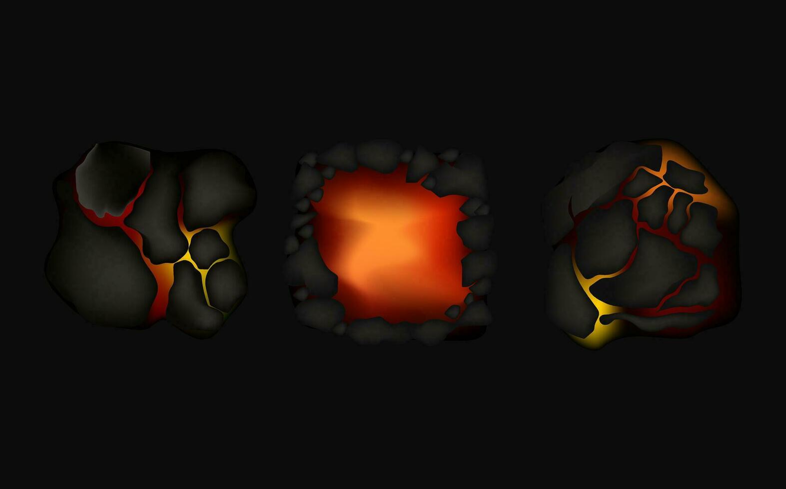 Stylized abstract background of volcano magma glow texture in cracking holes.Destroyed earth surface and flowing lava. vector
