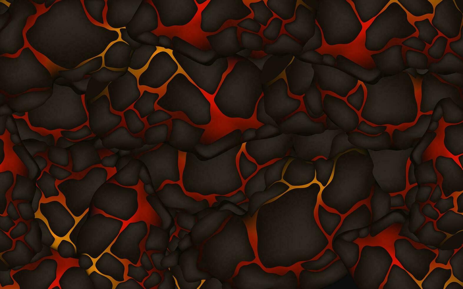 Stylized abstract background of volcano magma glow texture in cracking holes.Destroyed earth surface and flowing lava. vector