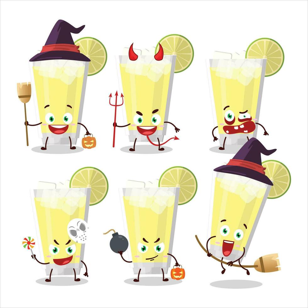 Víspera de Todos los Santos expresión emoticones con dibujos animados personaje de limonada vector