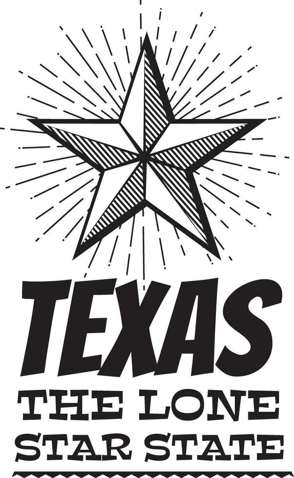 Texas - The Lone Star State Black and White Design. Vector Illustration.