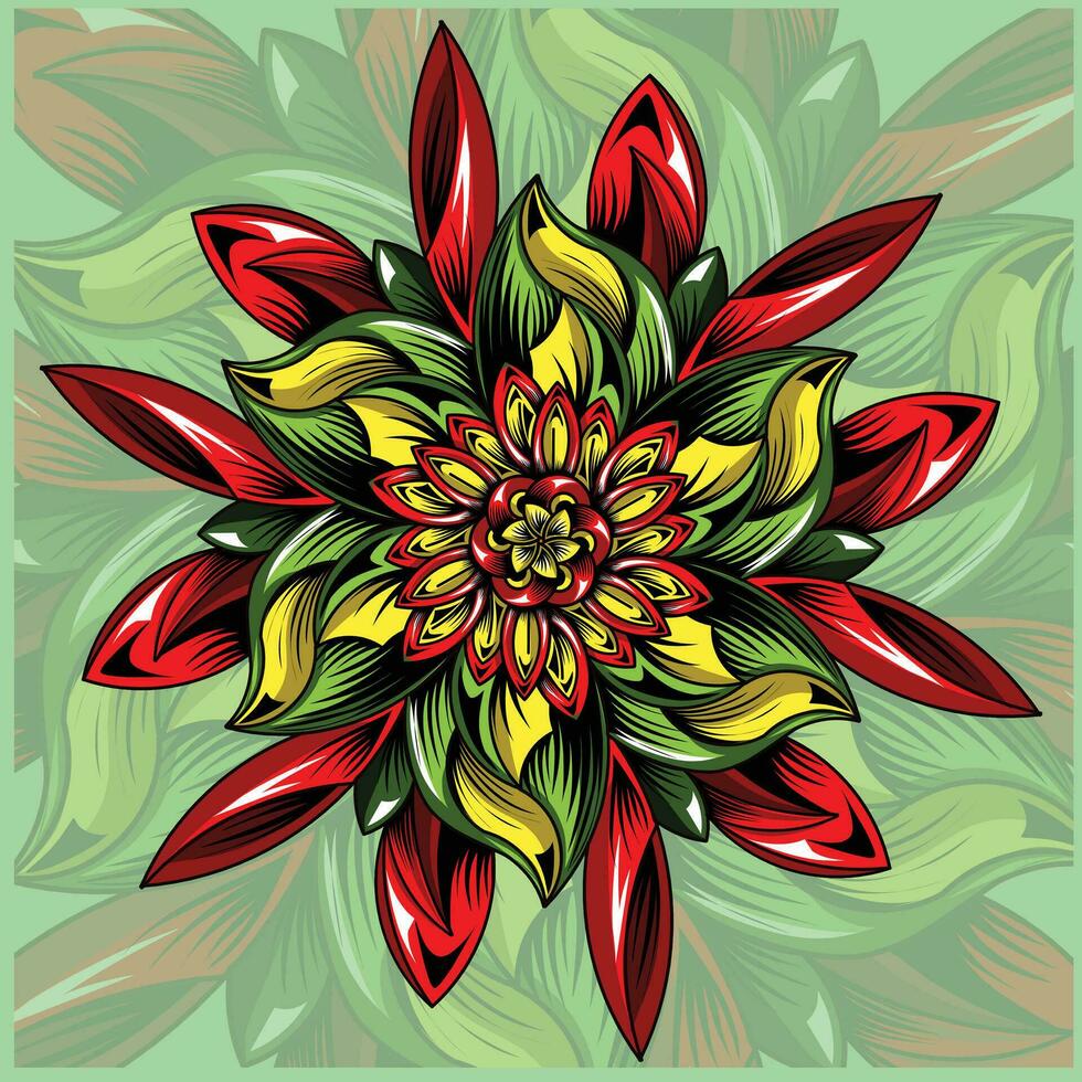 a flower with red, yellow and green leaves vector