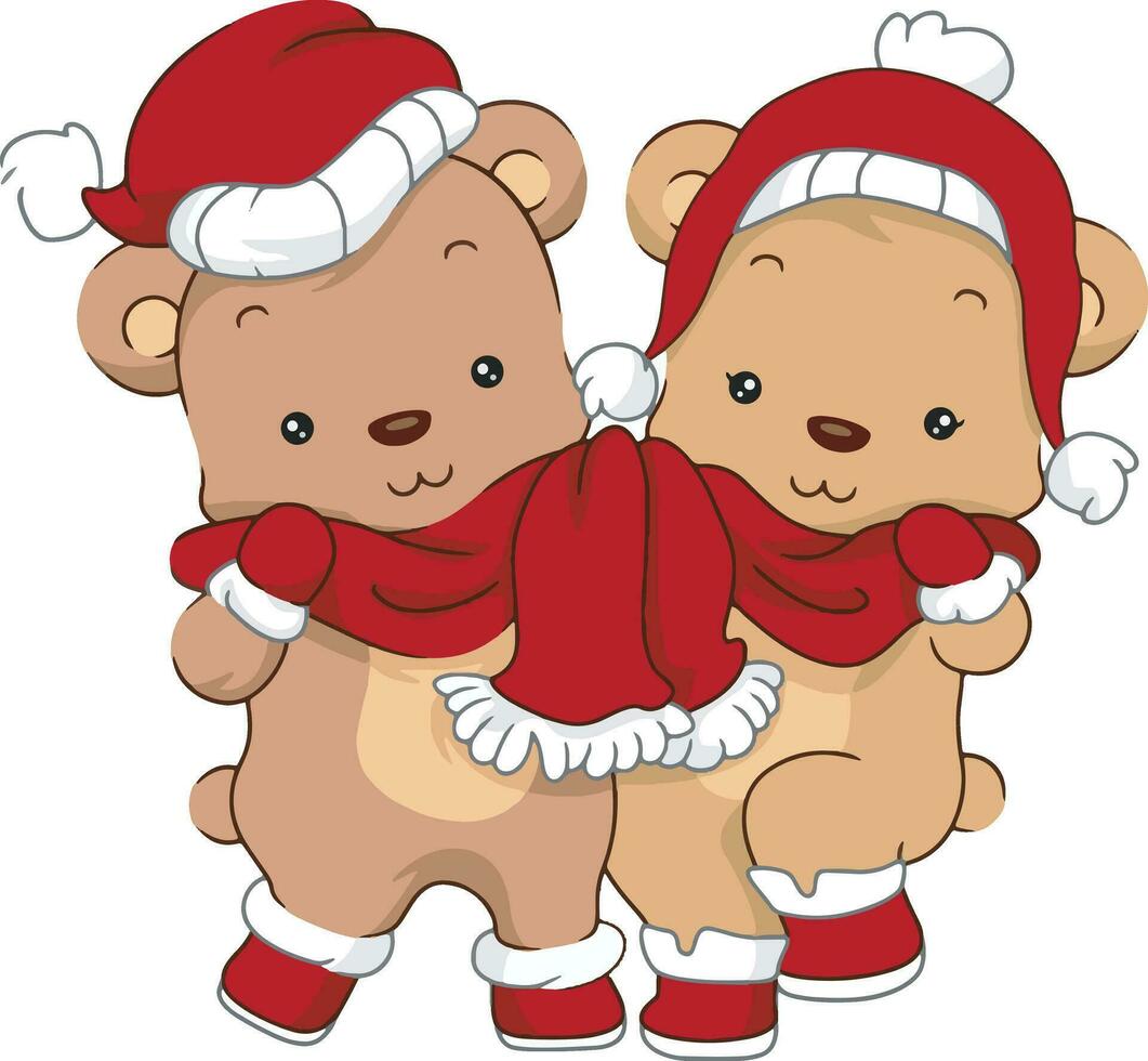 Christmas teddy bear embrace each other vector