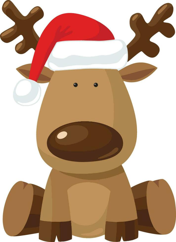 Reindeer child sitting in Christmas red hat with red scarf vector