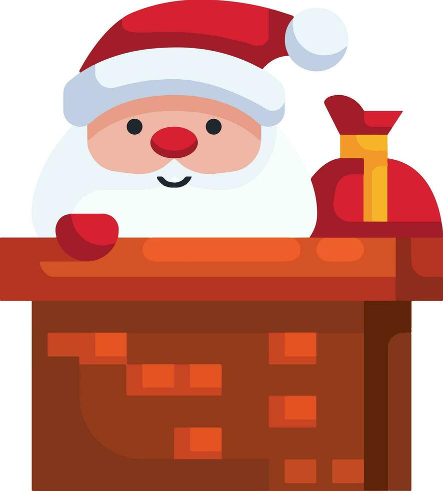 Santa Claus Stuck In The Chimney Isolate. Christmas Cartoon Vector Illustration.