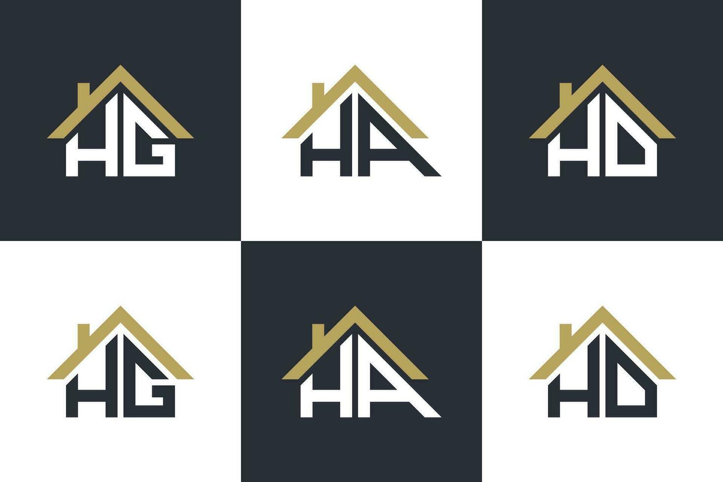 set of letter hg,ha,hd logo design with house illusration concept vector