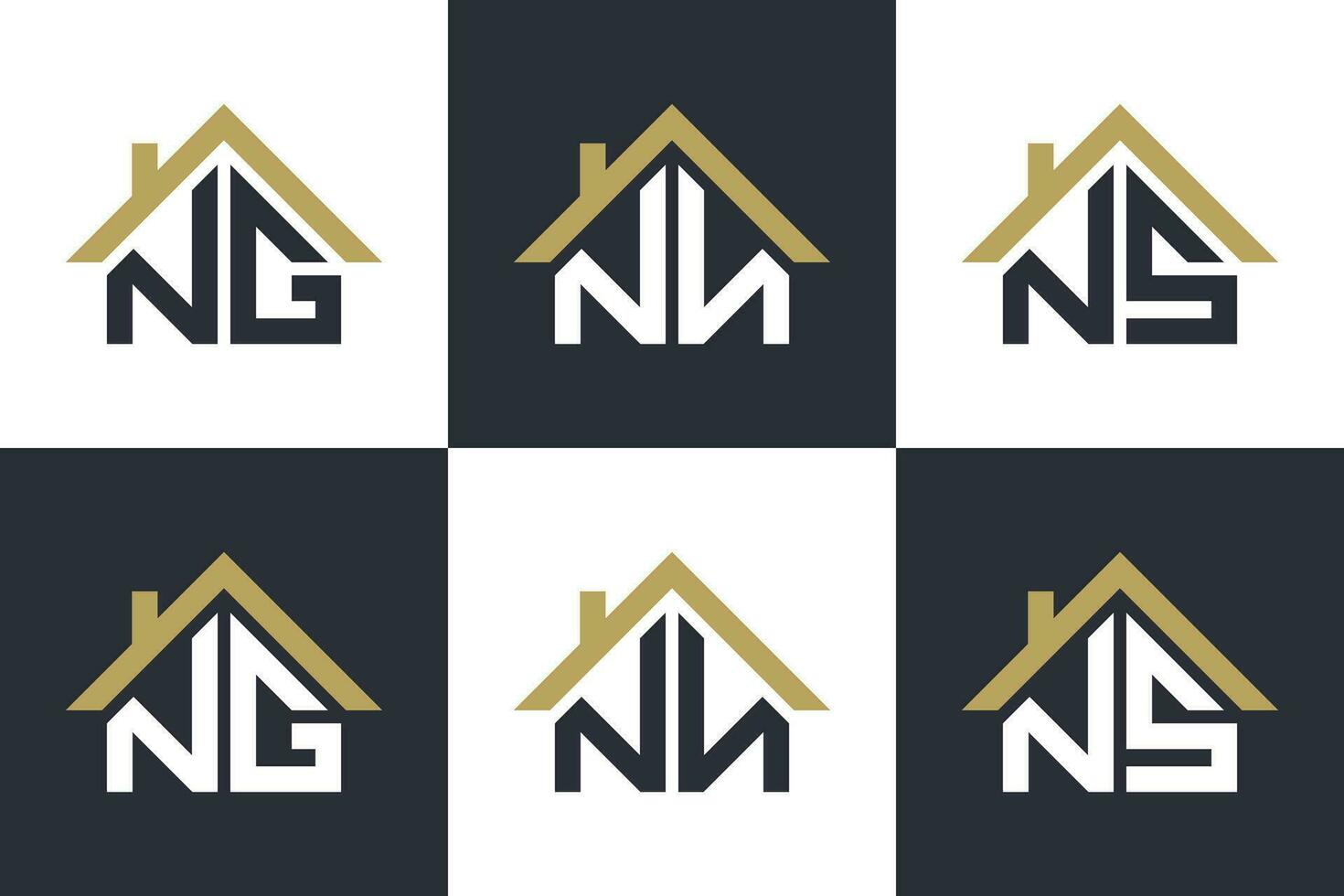 conjunto de letra ng,nn,ns logo diseño con casa ilusión concepto vector