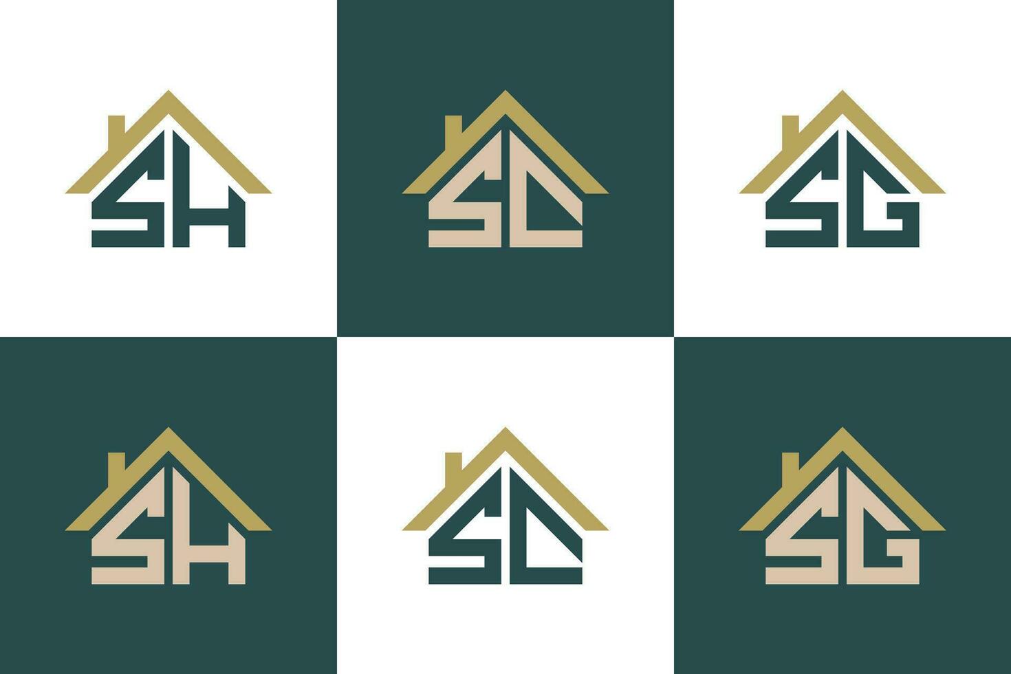 set of letter sh,sc,sg logo design with house illusration concept vector