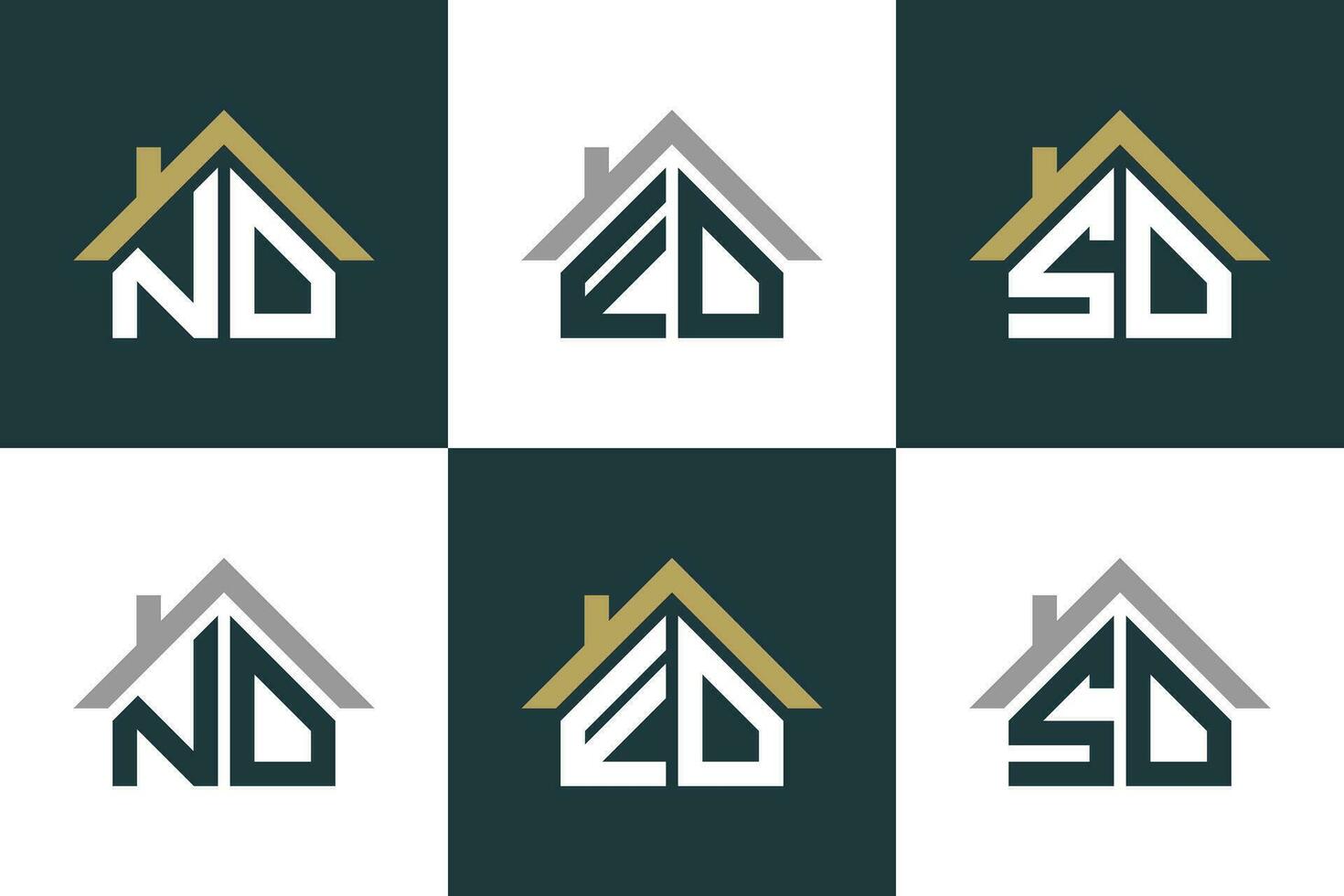conjunto de letra nd,ed,sd logo diseño con casa ilusión concepto vector