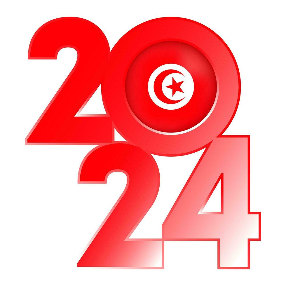 Happy New Year 2024 banner with Tunisia flag inside. Vector illustration.